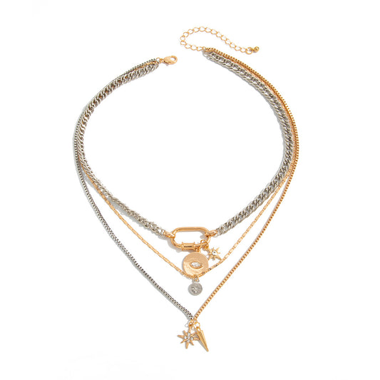 Metal Chain Tapered Geometric Pendant Necklace Creative Lightning Punk Stacked