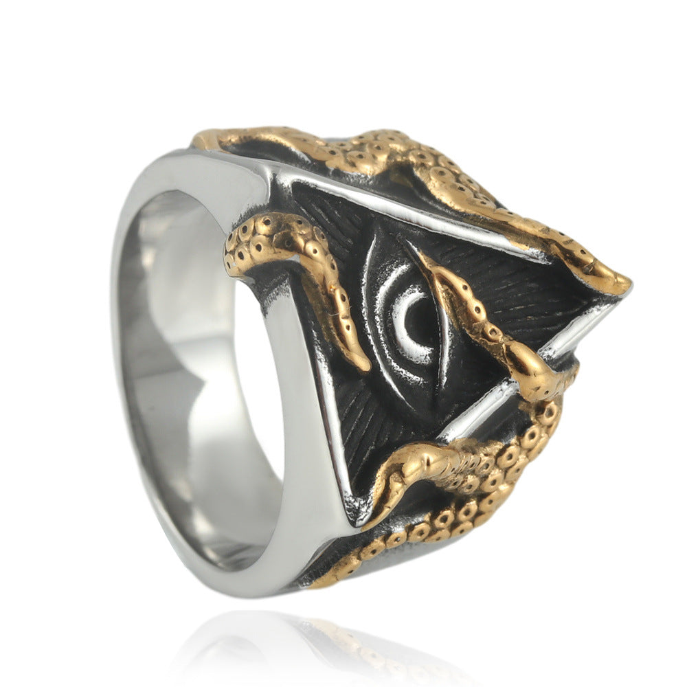 Trendy Retro Titanium Steel Freemason Eye Ring for Men - European and American Style
