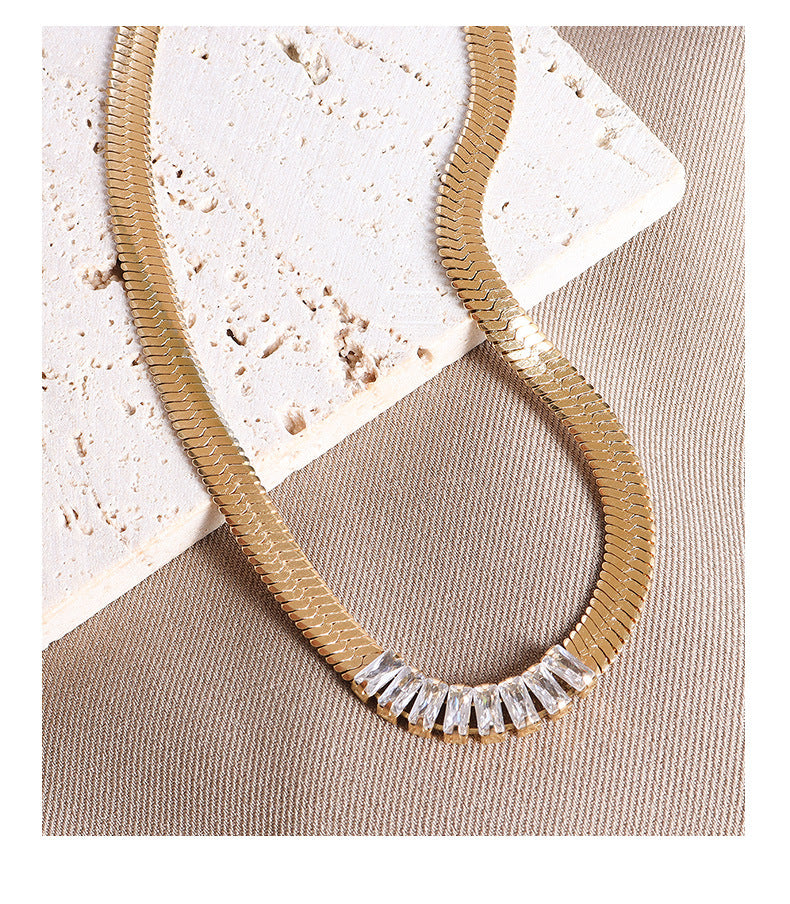 Zirconium Steel Necklace and Bracelet Set with 18K Gold Plating