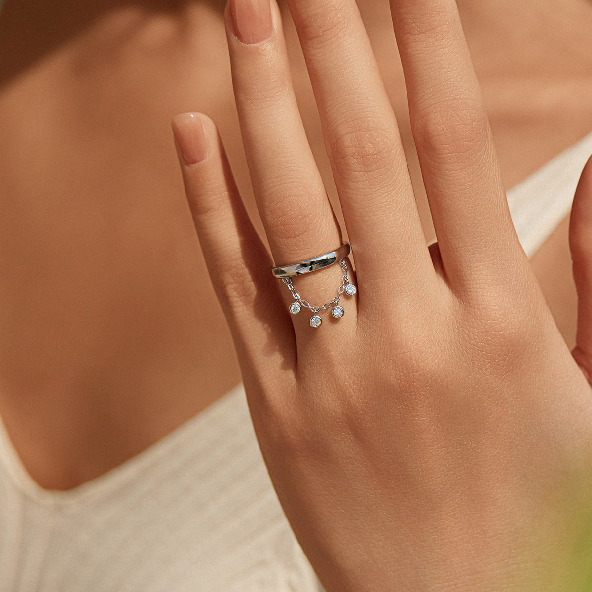 925 Sterling Silver Tassel Chain Ring