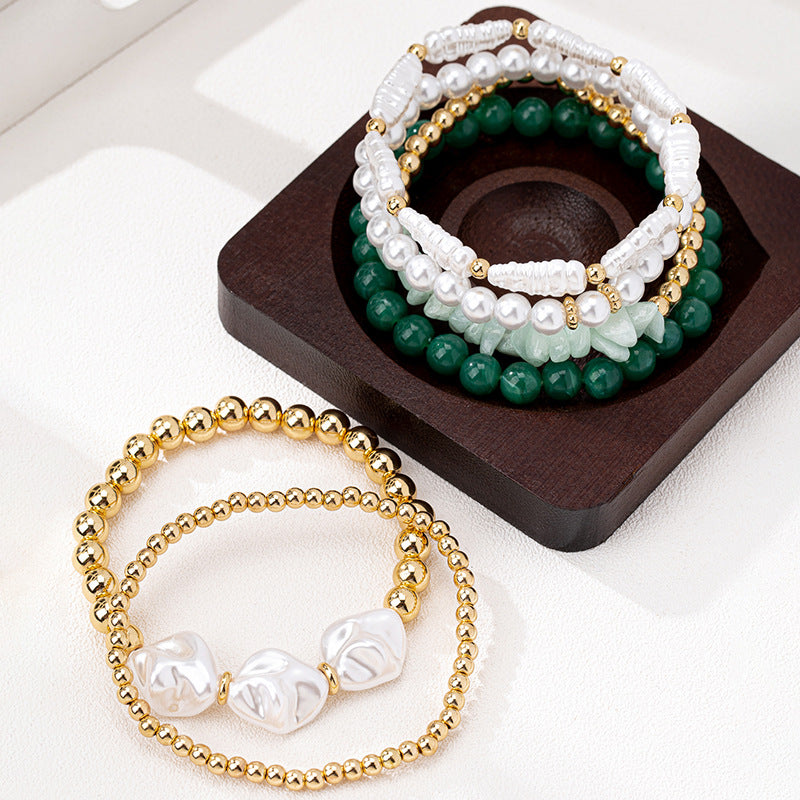 Planderful Vienna Verve Bracelet Set – Elegant Imitation Pearl and Glass Beads