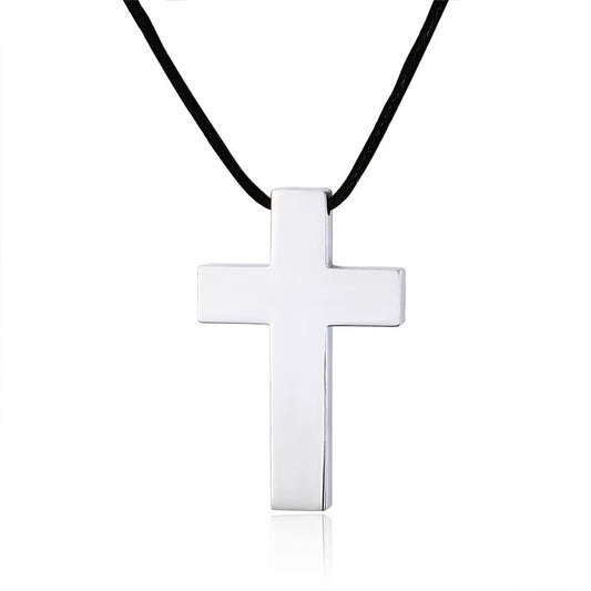 Wax Rope Neck Chain Cross Pendant Stainless Steel Necklace