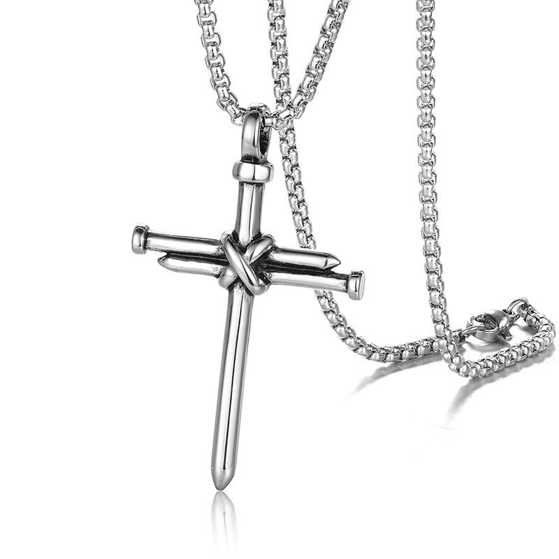 Planderful Nail Cross Necklace Stainless Steel Punk Pendant For Men Unisex Giftable Jewelry