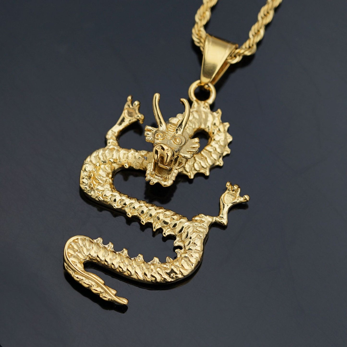 Steel Necklace – Vintage Dragon Pendant For Him Everyday Wear Chinese Zodiac Jewelry