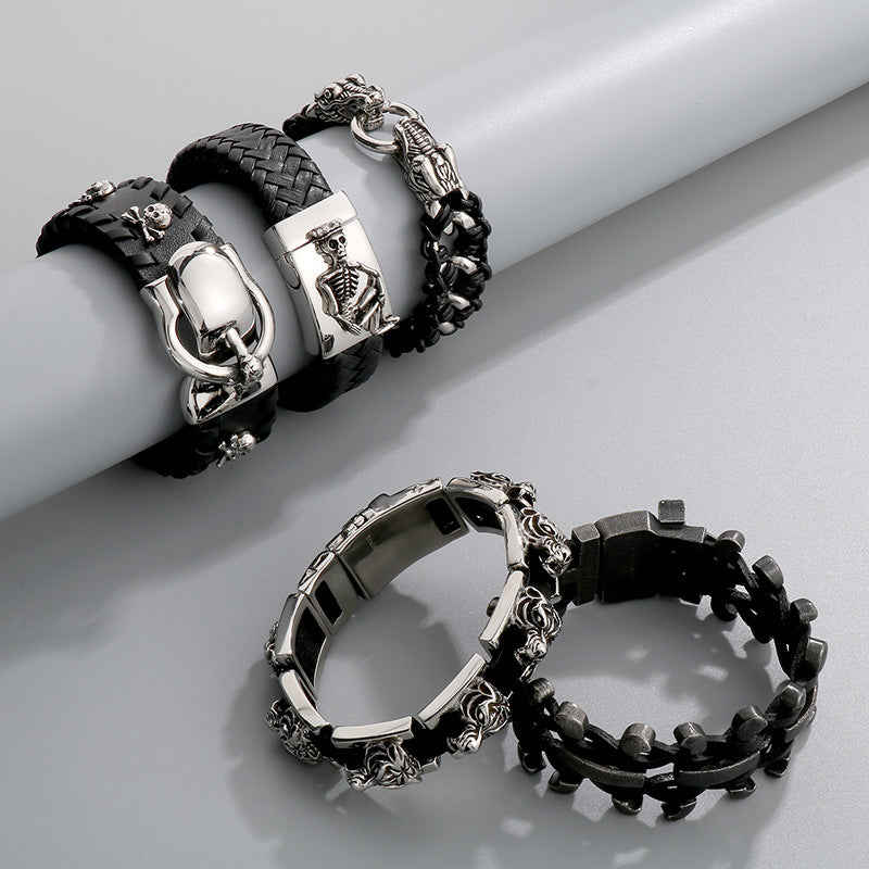 Halloween Skull – Tiger Head Faucet Stainless Steel Men's Wide Bracelet