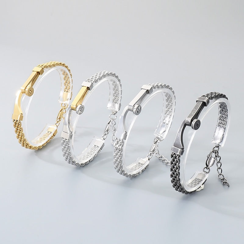 Hollow Woven Mesh Chain Design Nail Stainless Steel Men's Bracelet