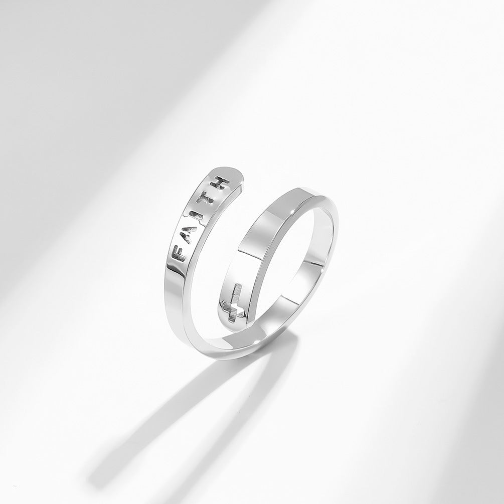 Amazon Titanium Steel Cut Cross Hope Faith Ring Adjustable