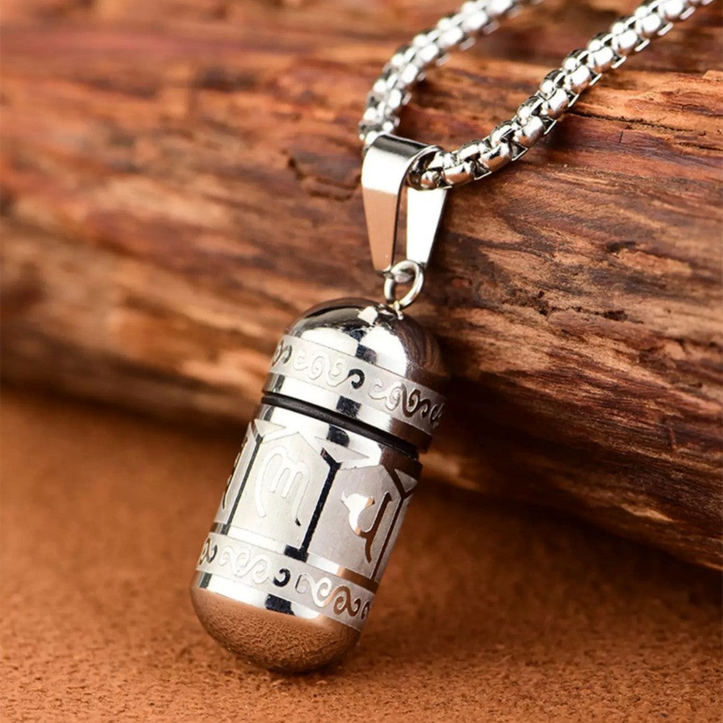 Planderful Mantra Pendant Necklace Six Character Stainless Steel Open Locket For Unisex Gifts