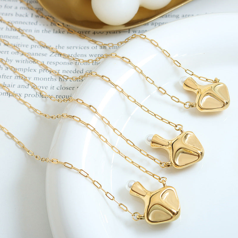 Exotic Pearl Pendant Necklace with Gold Plated Titanium Chain - Vintage Instagram Style