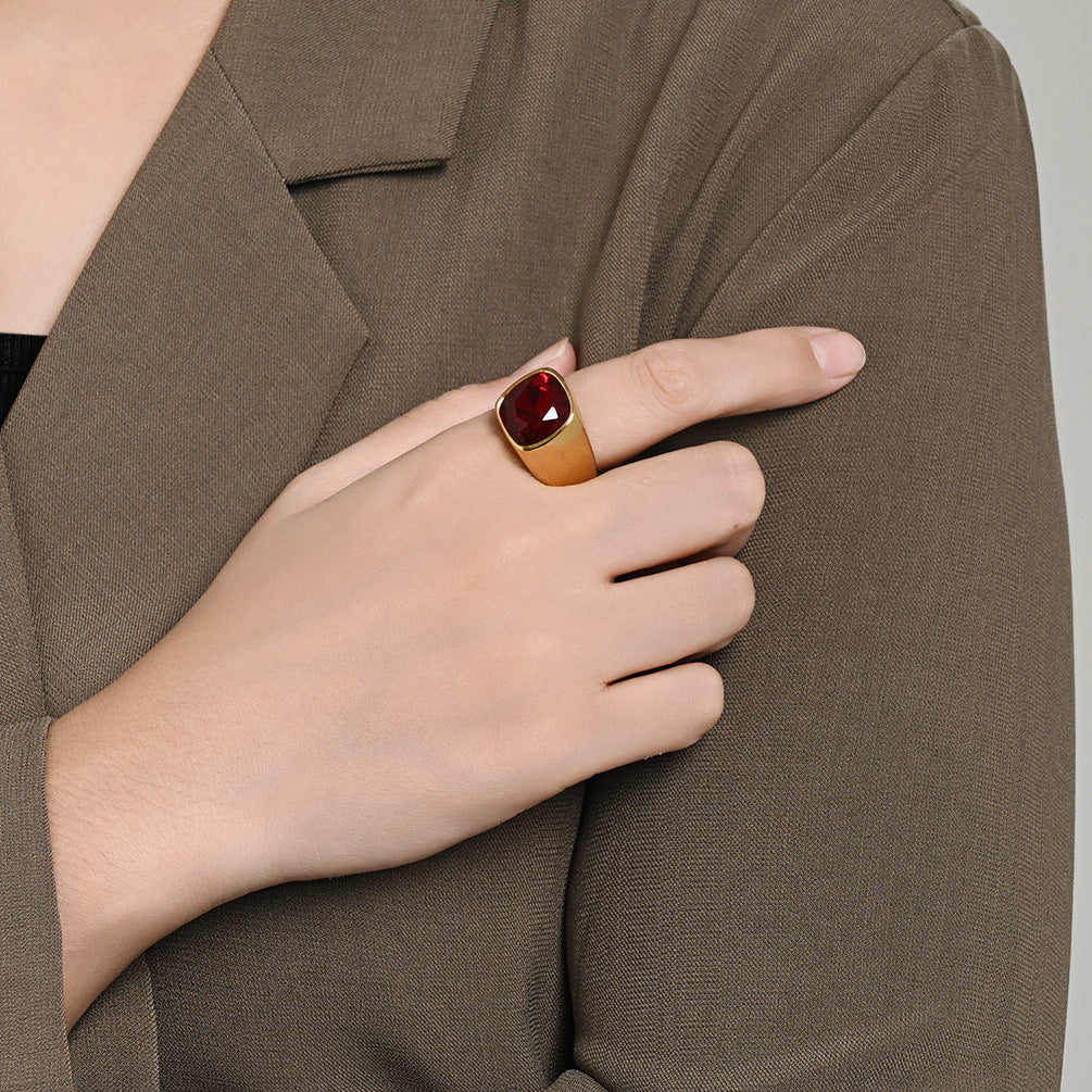 Black Gemstone Zircon Stainless Steel Ring Unisex