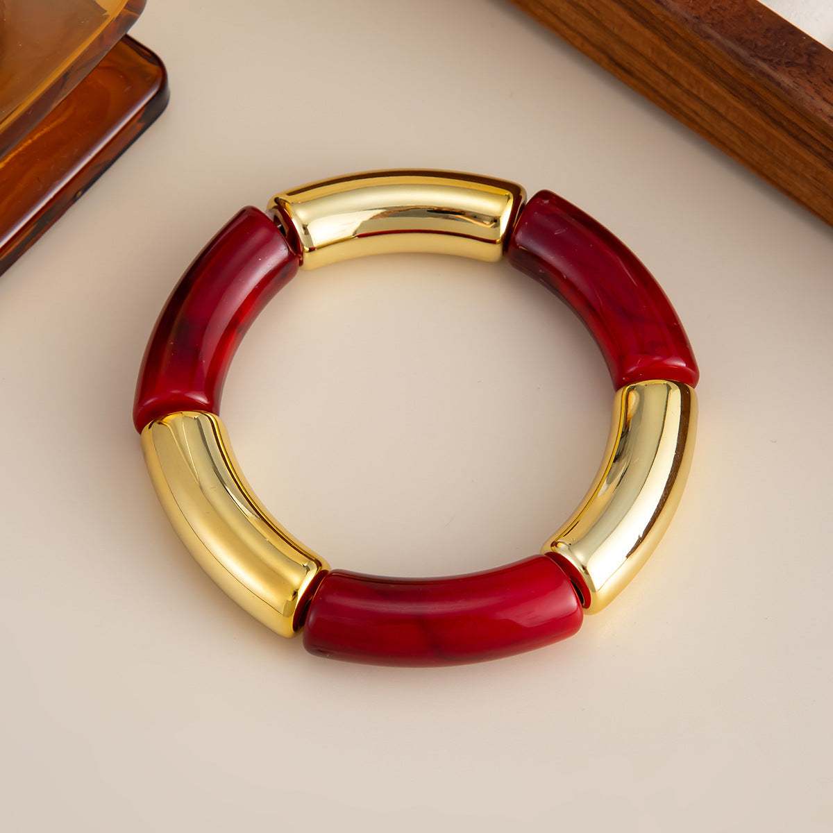 Planderful Vienna Verve Burgundy Elastic Bracelet For Women Irregular Smudge Design Statement Jewelry