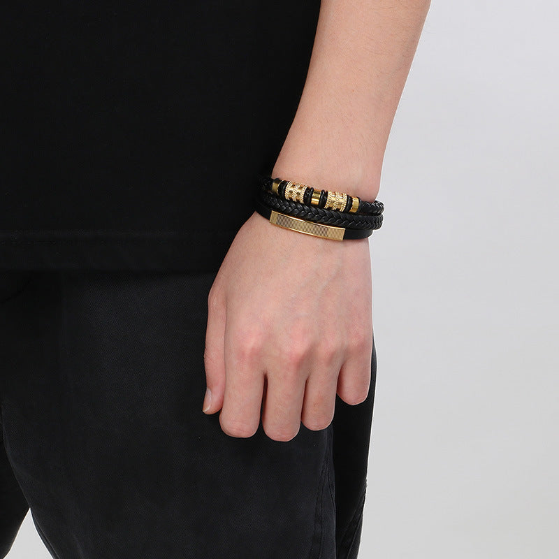 Planderful Mens Multi Layer Leather Magnetic Bracelet