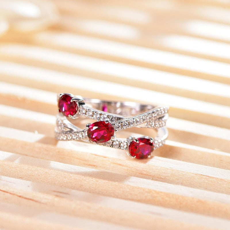 Jewelry New S925 Silver European and American Ruby Ring