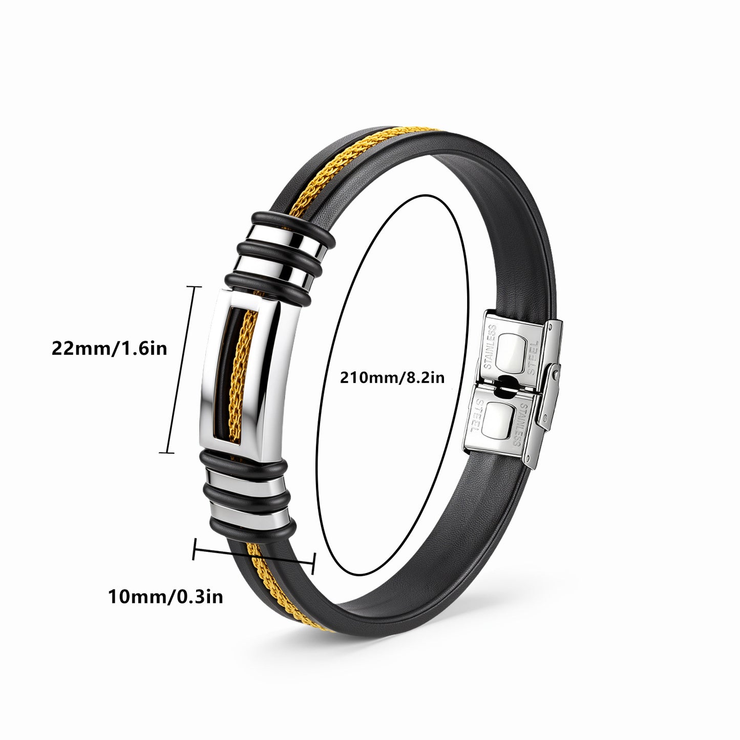 Planderful Stainless Steel Chain Leather Bracelet For Men Durable Weave Trendy European American Unisex Jewelry