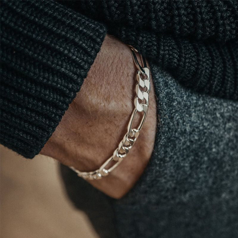 Planderful Jewelry Figaro Bracelet Steel Mens Classic Chain Everyday Genie Collection
