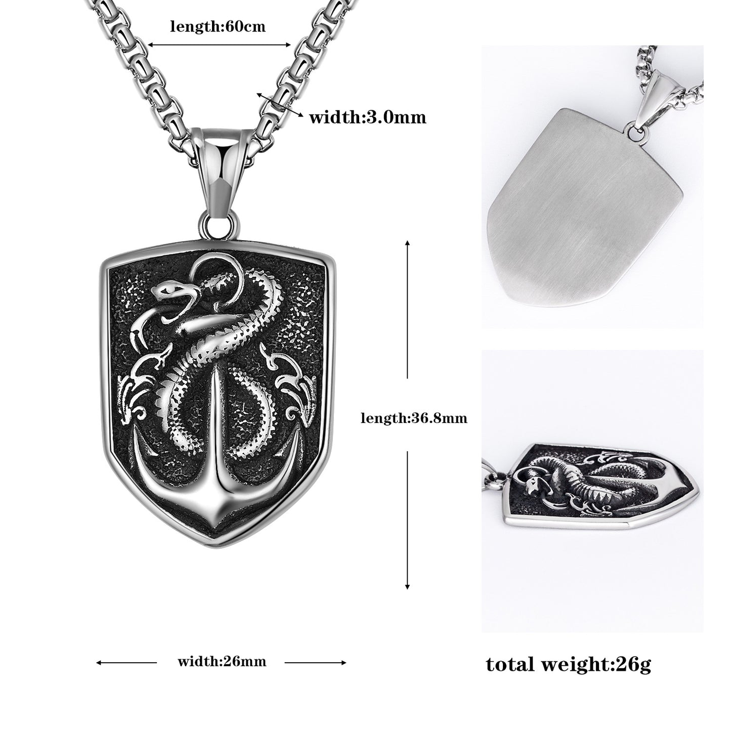 Steel Necklace - Luxury Hip Hop Chain with Snake and Anchor Tag for Men by Planderful