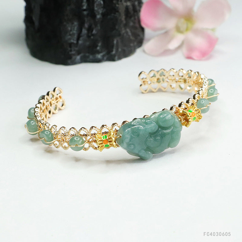 Blue Water Jadeite Pixiu Cuff