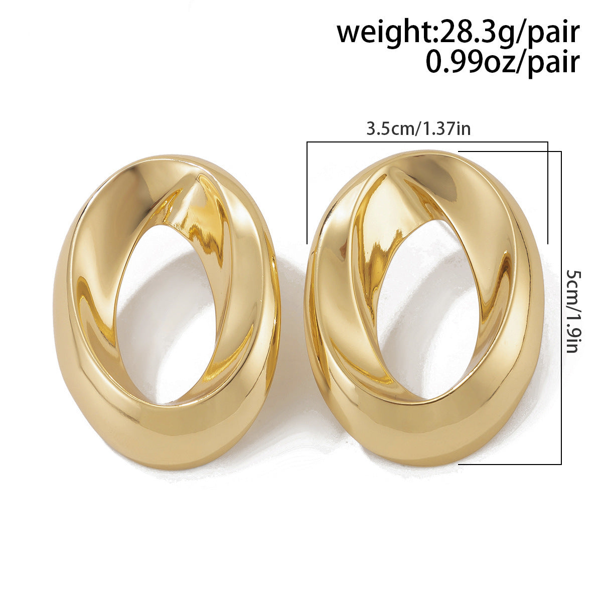 Planderful Geometric Stud Earrings Women Hollow Metal Texture Twist Glossy Statement Jewelry