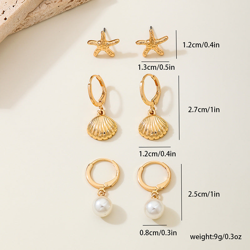 Planderful Vienna Verve Earrings Set – Fashionable Metal Shell Starfish Design