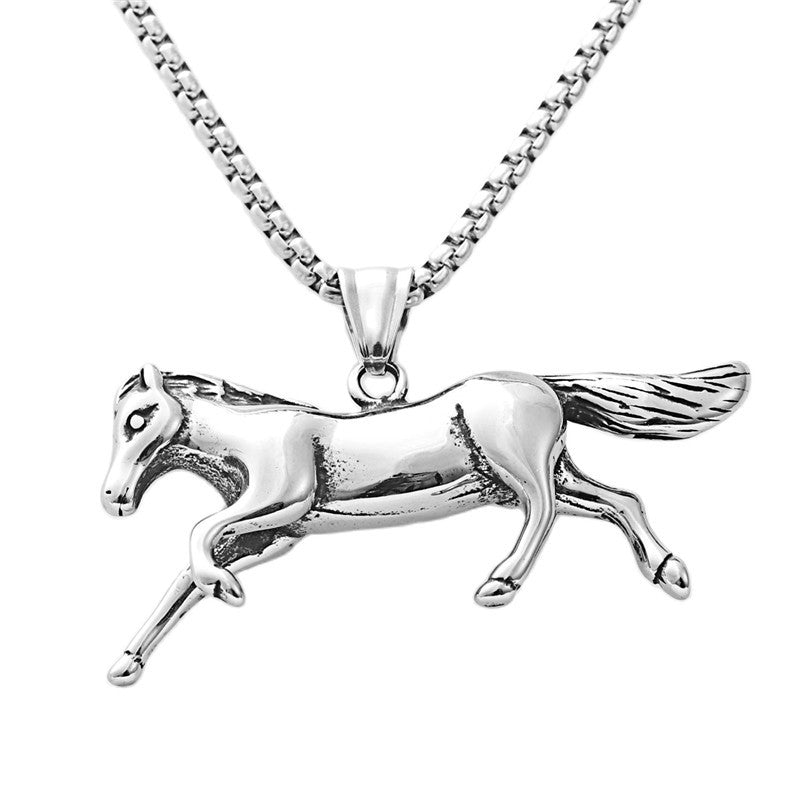 Titanium Steel Personalized Horse Success Pendant Necklace for Men - Retro Punk Style