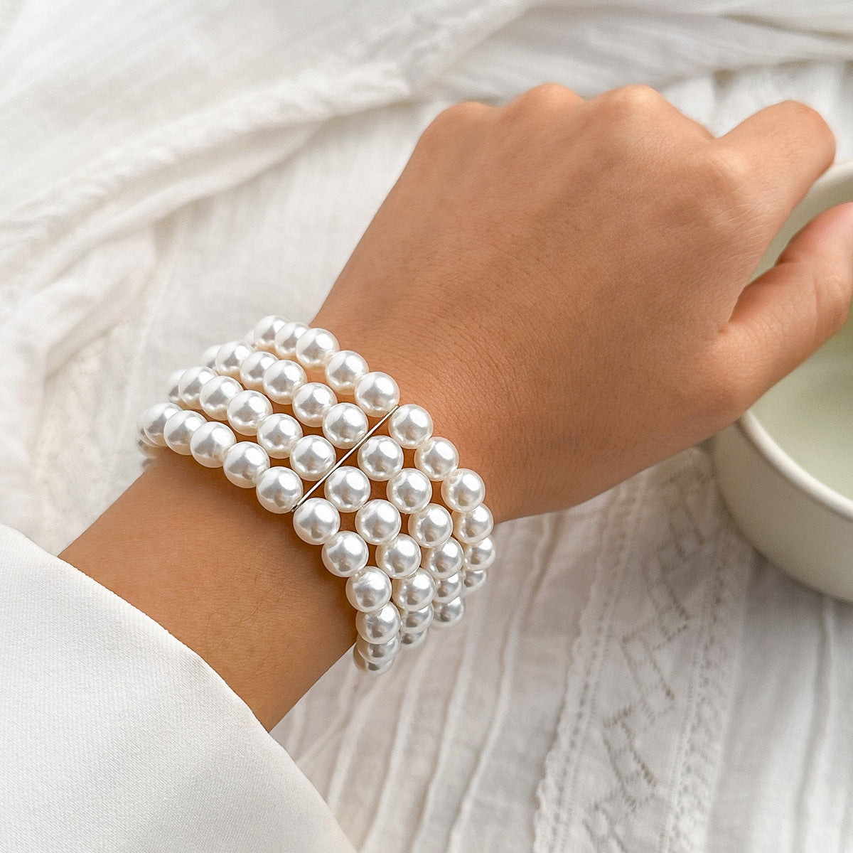 Multi-Layer Pearl and Diamond Heart Necklace with European Flair