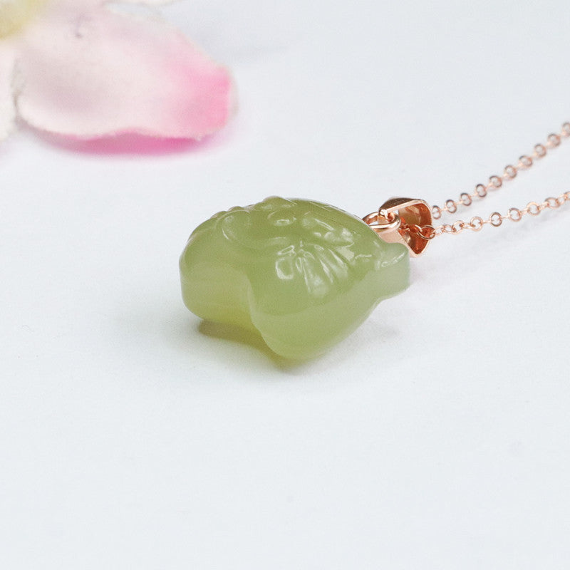 925 Sterling Silver Hetian Jade Tiger Head Pendant — No Chain