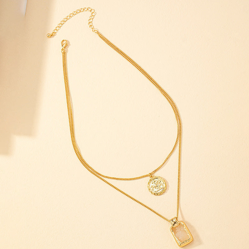 Urban Chic Layered Tag Pendant Necklace with Coin Detail