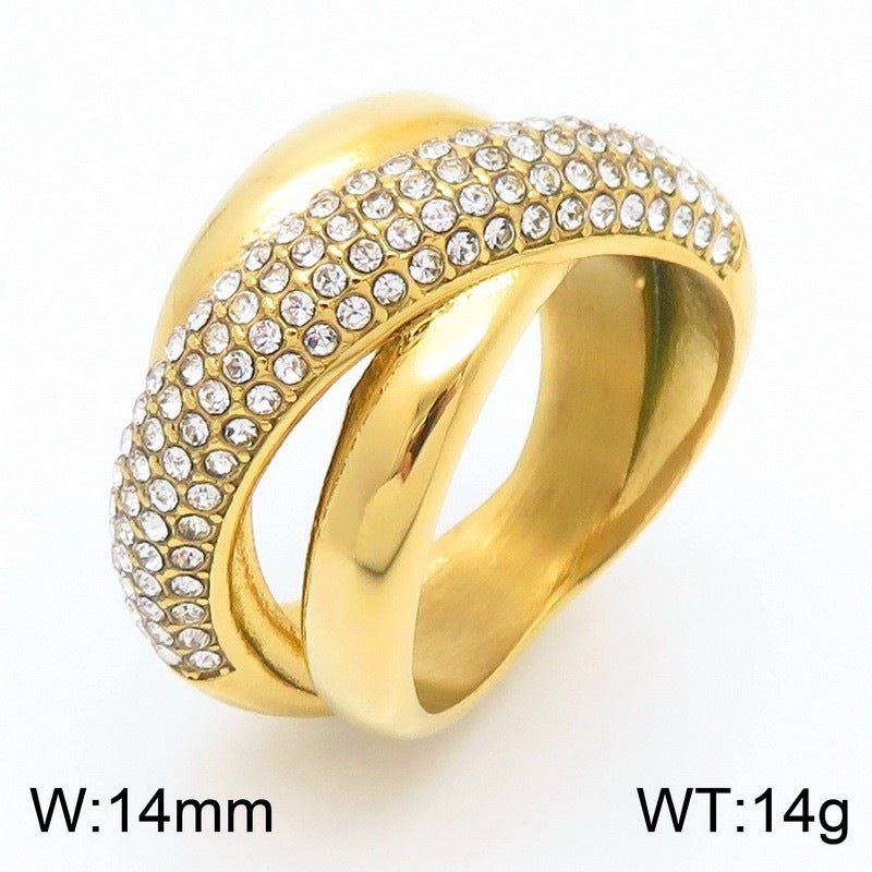 Style Full Zircon Wide Version Neutral Wind Ring Hollow Woven Men's