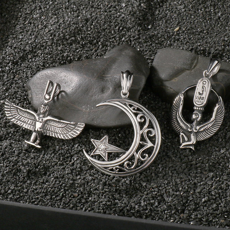 Planderful Retro Mens Titanium Steel Necklace Wings Pendant