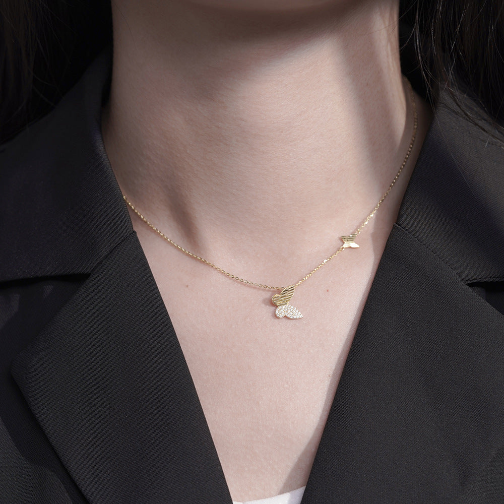 Ins Simple Style 925 Sterling Silver Double Butterfly Necklace Jewelry