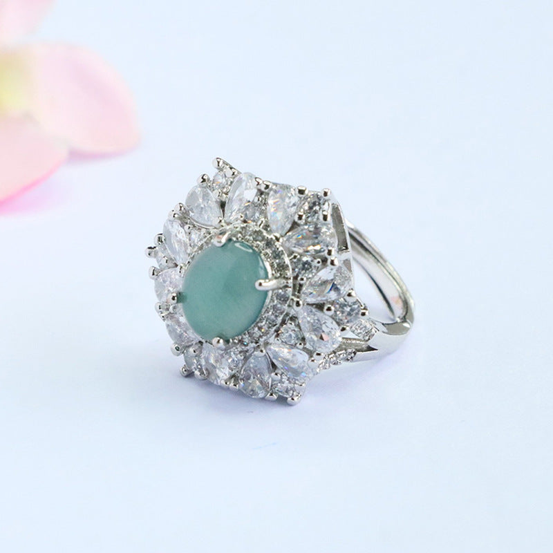 Blue-Water Jadeite Sculpted Glow Ring