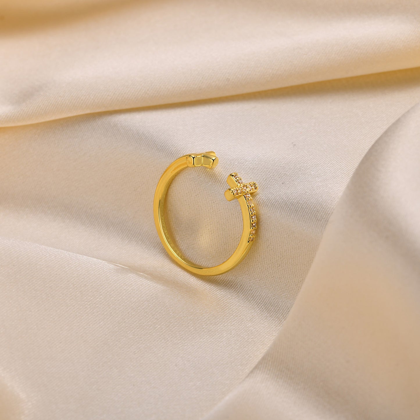 Cross Zircon Ring Women's Fashion Copper Adjustable Design