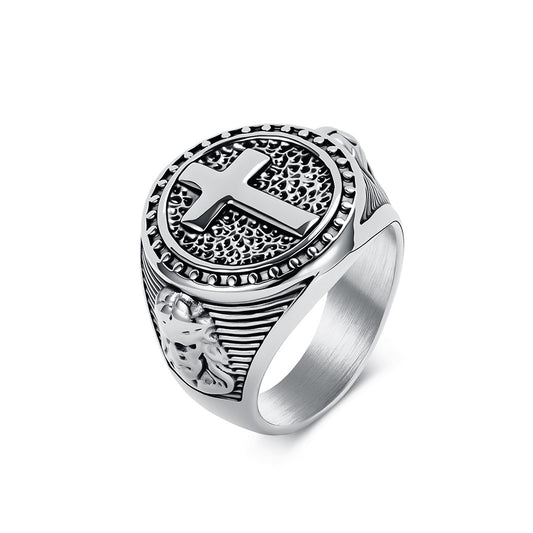 Planderful Titanium Steel Ring For Men With Fade Resistant Retro Cross Design Everyday Genie Collection
