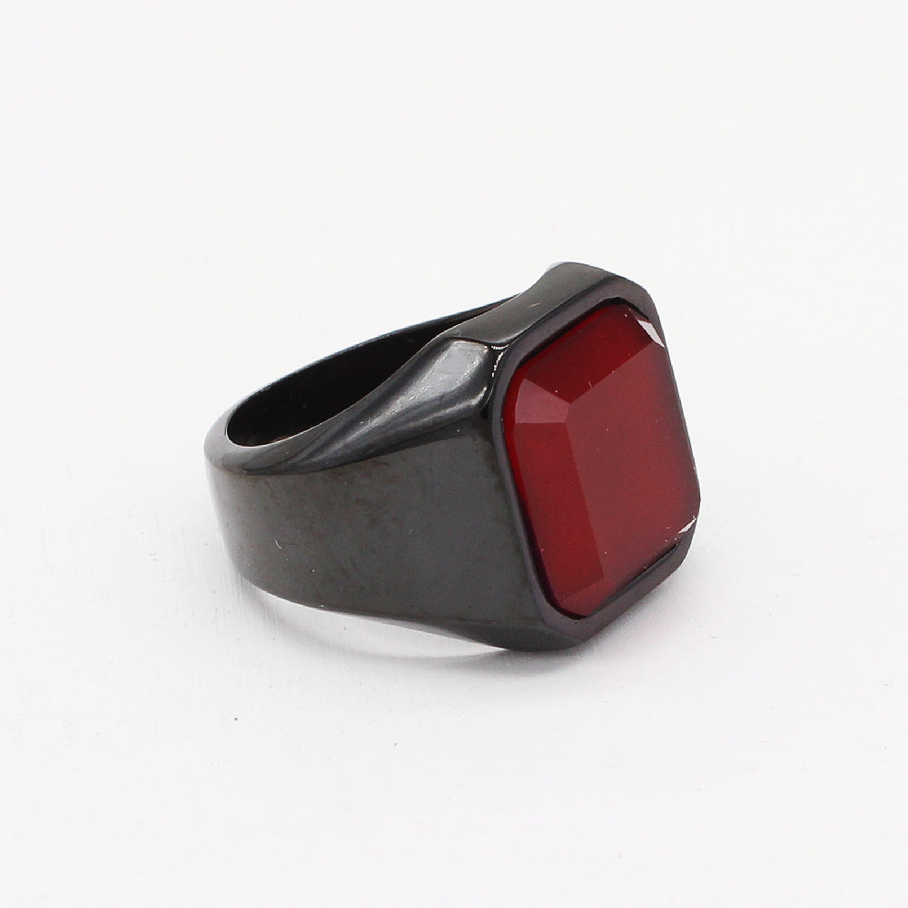 Unisex Titanium Steel Ring With Personalized Square Stone And Protection Statement Planderful Everyday Genie