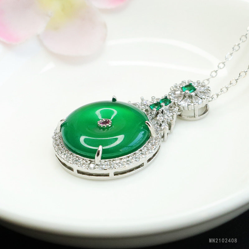 Green Chalcedony Peace Buckle Pendant — No Chain