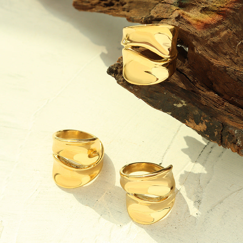 Bold Geometric Hollow Ring in 18K Gold Titanium Steel - Hip Hop Fashion Jewelry