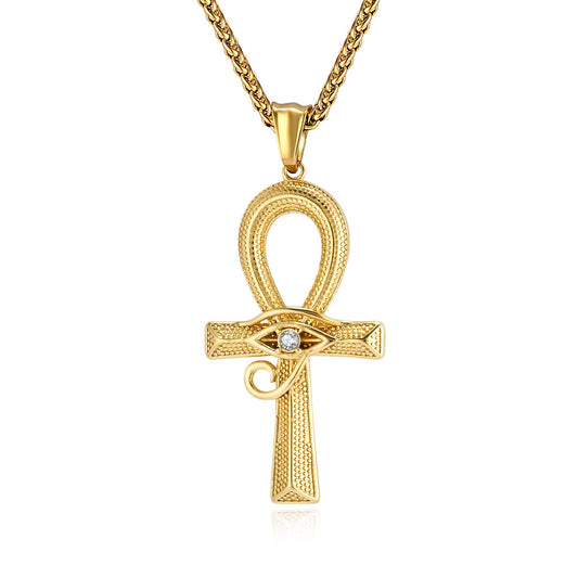 Planderful Eye Of Horus Ankh Cross Pendant Necklace For Hip Hop Fans Vintage Versatile
