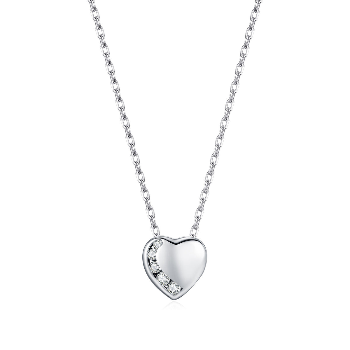 925 Sterling Silver Glossy Heart Zircon Necklace