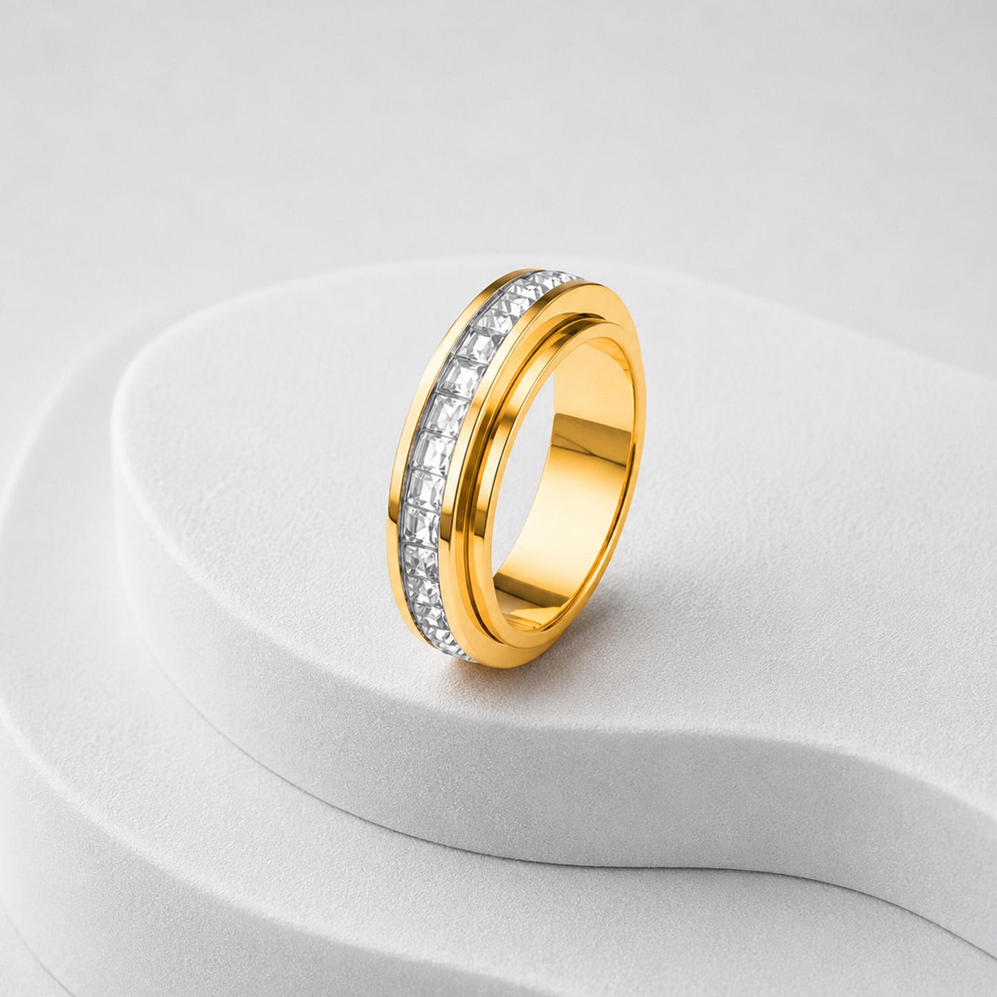 Planderful Rotatable Zircon Square Ring For Unisex Couples, Stainless Steel Modern Jewelry By Everyday Genie