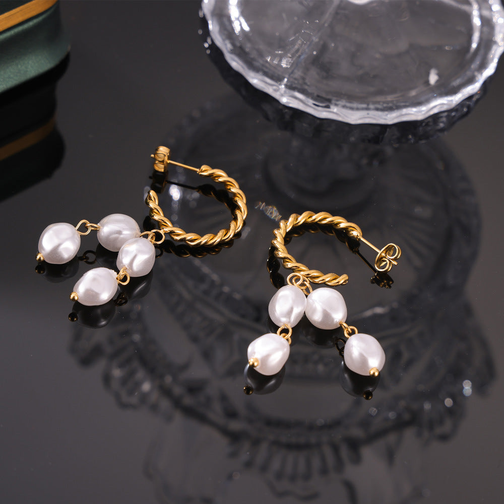 Graceful Twist C-Shaped Earrings in Gold-Plated Titanium Steel