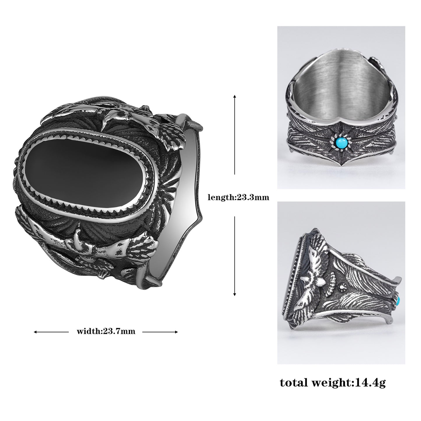 Black Agate Ring - Statement Mens Ring