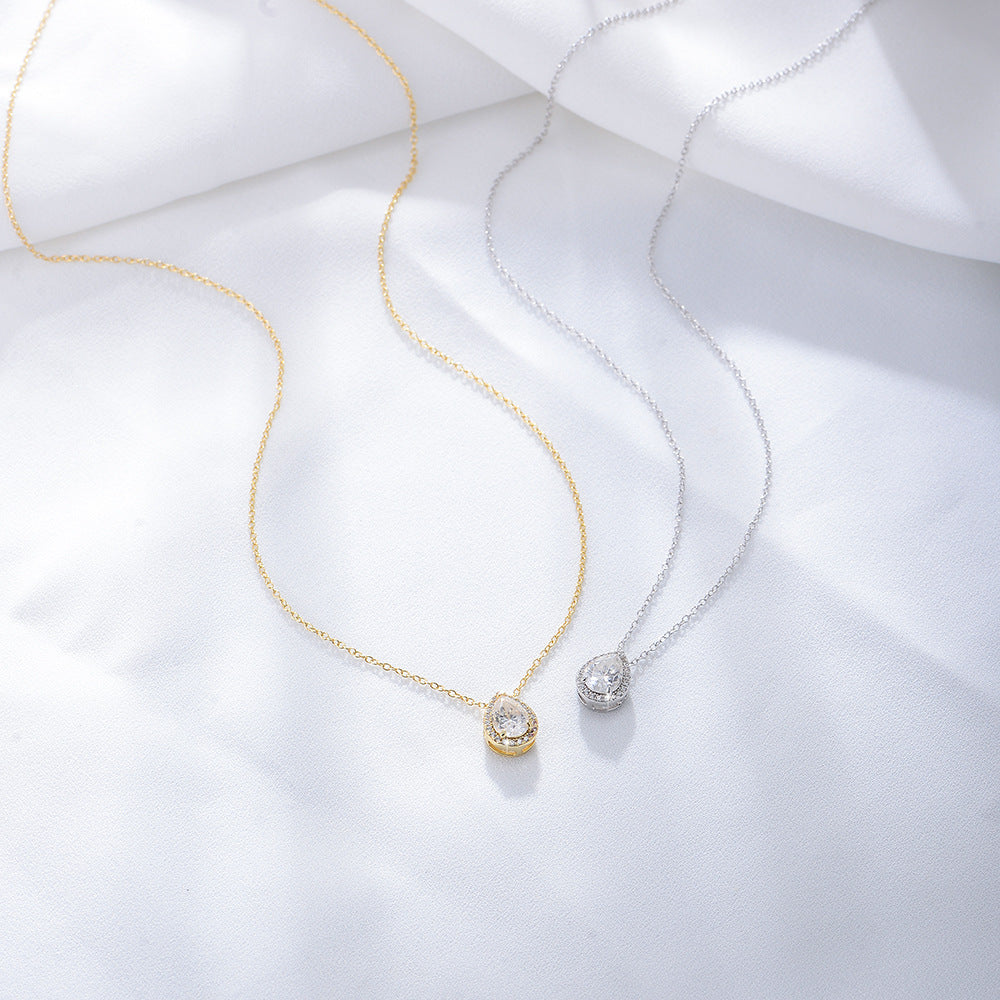 Water Drop-Shaped Zircon Sterling Silver Necklace And Full High-End