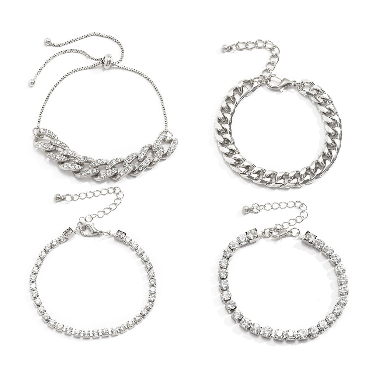 Planderful Vienna Verve Punk Cuban Chain Bracelet Set For Women With Zircon Accents