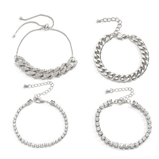 Planderful Vienna Verve Punk Cuban Chain Bracelet Set For Women With Zircon Accents