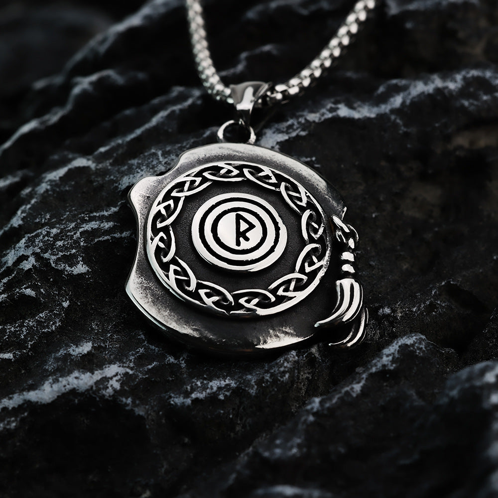 Nordic Viking Retro Men's Stainless Steel Rune Pendant Necklace