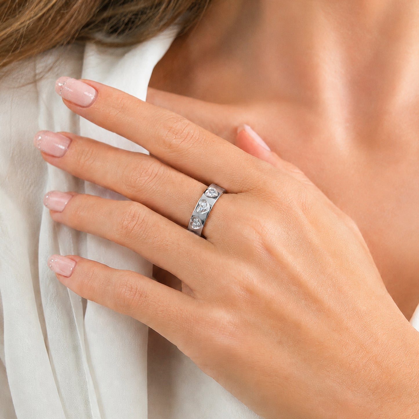 Planderful Everyday Genie Stainless Steel Ring With Peach Heart Zircon Inlay For Women