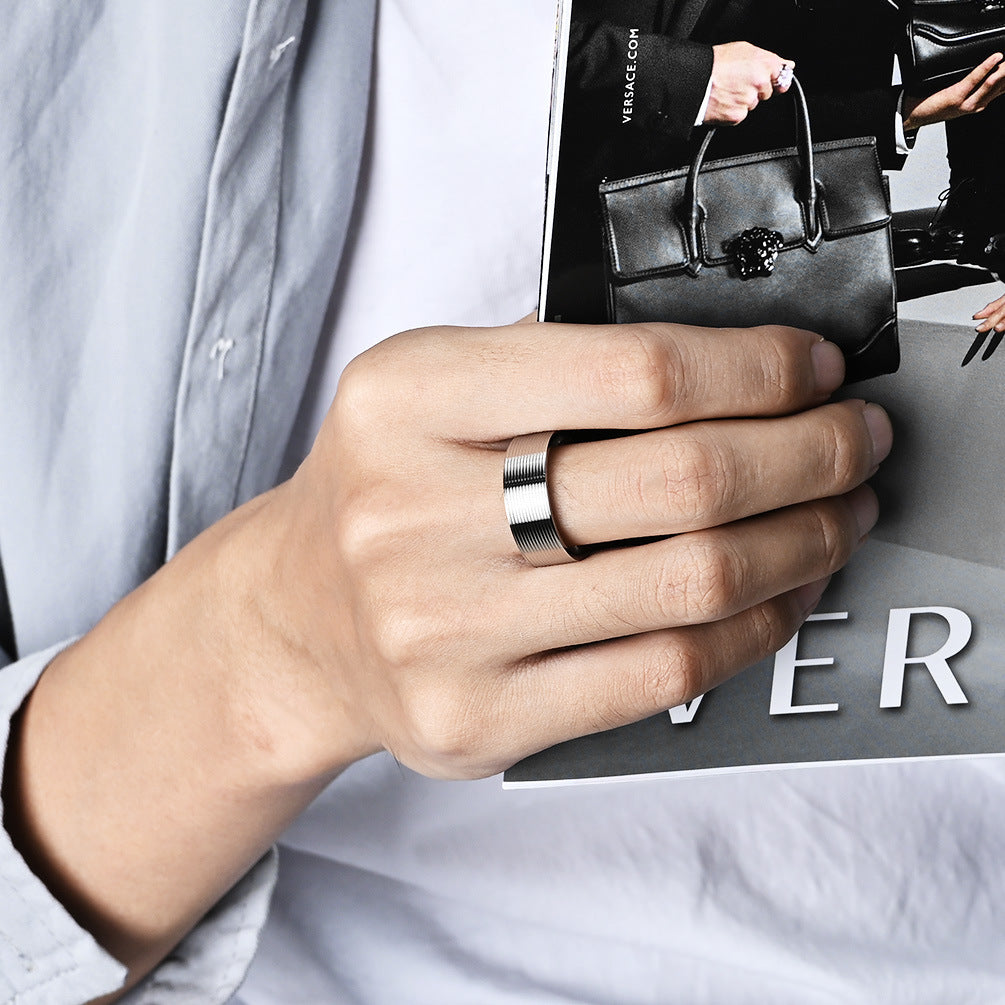 Cross-Border New Simple Titanium Steel Ring for Men and Women