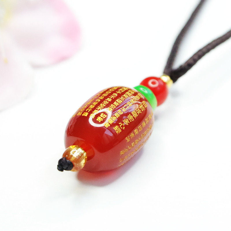 Red Agate Heart Sutra Barrel Bead Pendant