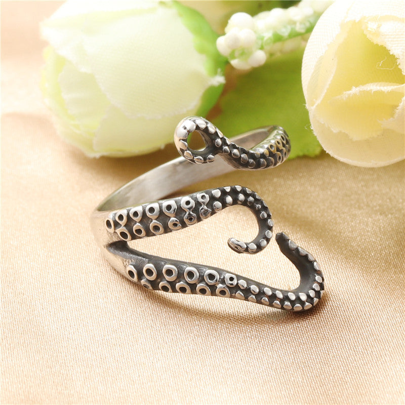 Titanium Steel Retro Squid Claw Ring for Men - Trendy Animal Jewelry Accessory
