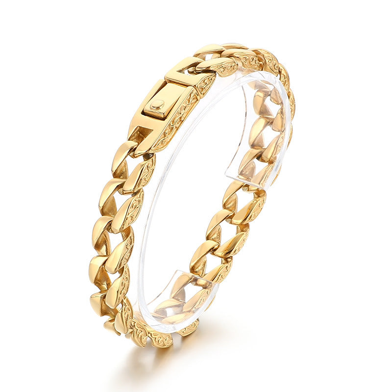 Planderful Mens Titanium Steel Cuban Chain Bracelet 11mm